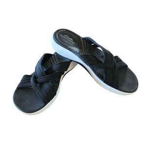 Clarks Cloudsteppers Arla Glison Black Cross Strap Comfort Sandals Womens 8.5